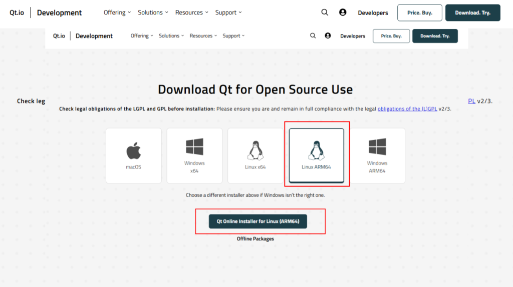 Qtのダインロード先